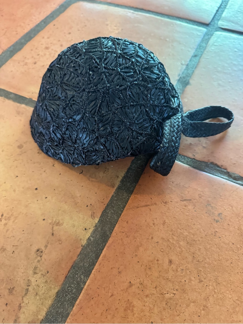 40s 50s Black Straw Cap Hat with Bow